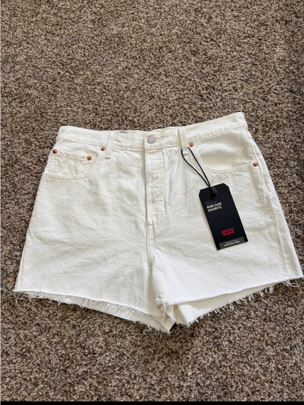 Levi's White High-Rise Cutoff Denim Shorts